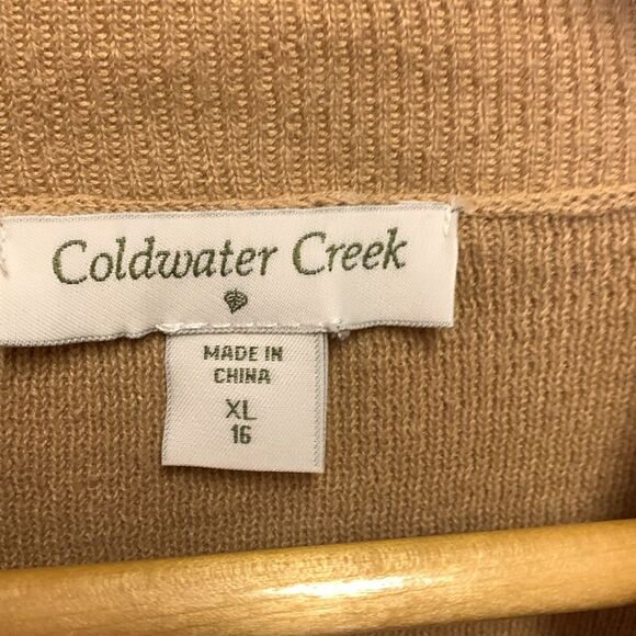 Coldwater Creek Tan Split Mock Neck Fine Gauge Knit Long Sleeve Sweater Size XL - Picture 6 of 13